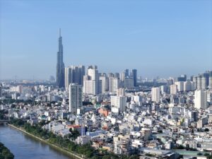 A vibrant cityscape of Ho Chi Minh City with the prominent Landmark 81 tower.